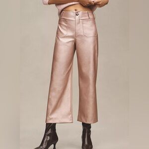Cropped Metallic Leg Faux Leather Pants